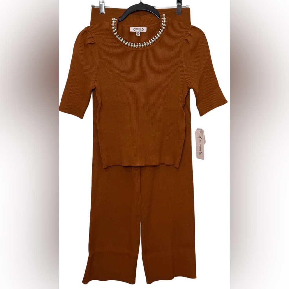 Nanette Lepore NWT Pearl Embellished Knit Two-Piece Pant Set